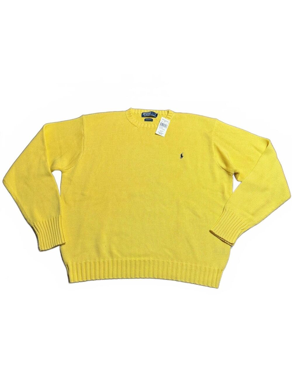 Polo Ralph Lauren Mens Crewneck Sweater XL Yellow Cotton Knit Pony NWT Old Money